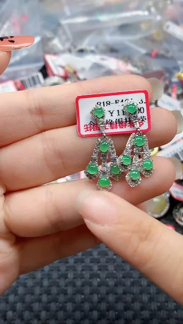 银S925镶嵌戒指翡翠天然A货缅甸翡翠