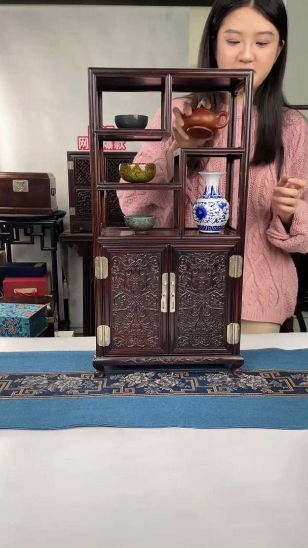 红酸枝木类端景台博古架
