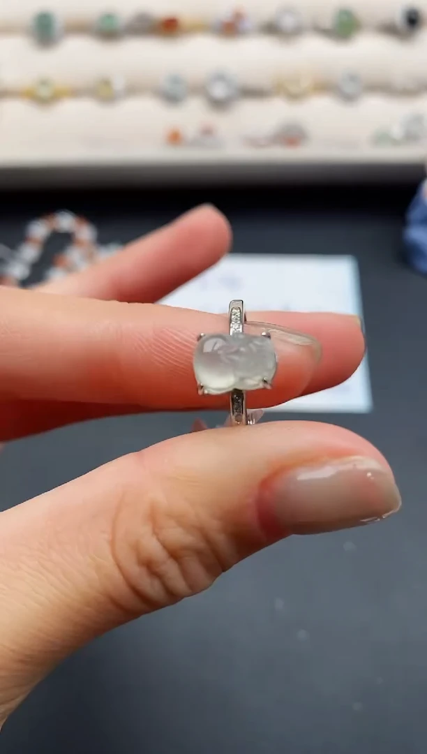 银S925镶嵌戒指翡翠缅甸天然A货翡翠11   9-