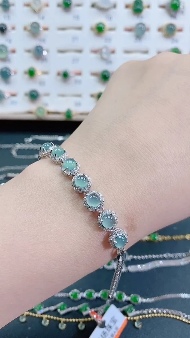 银S925镶嵌手链翡翠天然翡翠