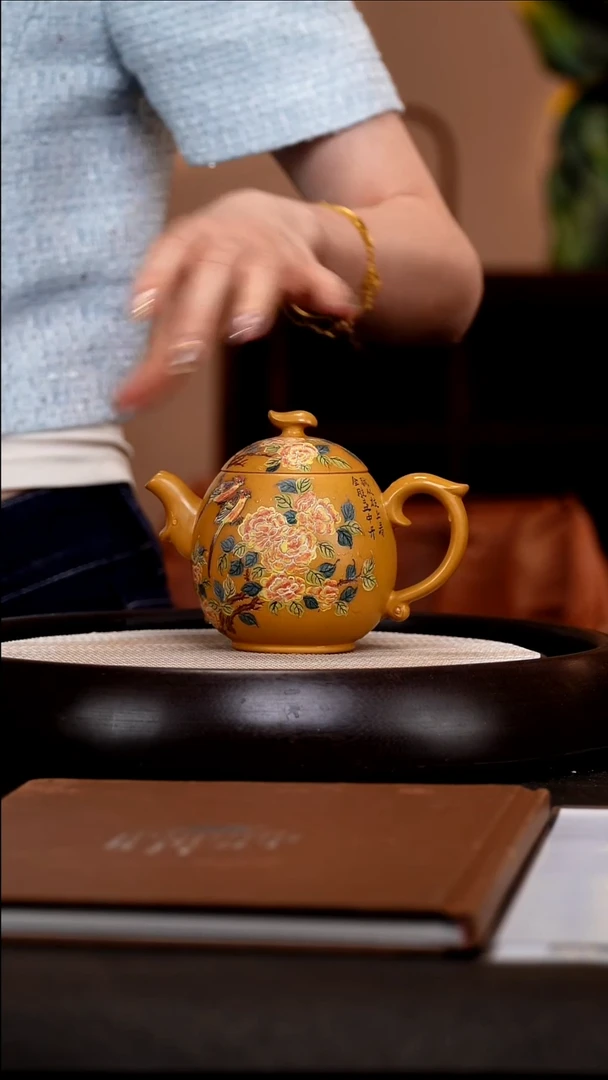 茶壶紫砂CXF66花开富贵大水潭梨皮黄金段300cc