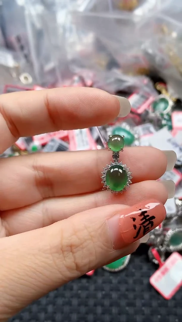 银S925镶嵌戒指翡翠天然A货缅甸翡翠