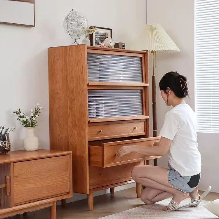 星辰博物餐边柜北欧客厅沙发边柜储物柜樱桃木实木厨房置物柜碗柜