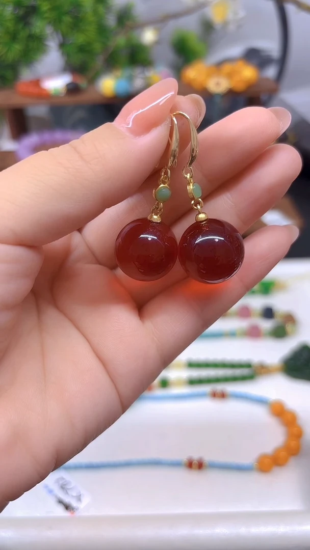 血珀14K金镶嵌耳饰E706