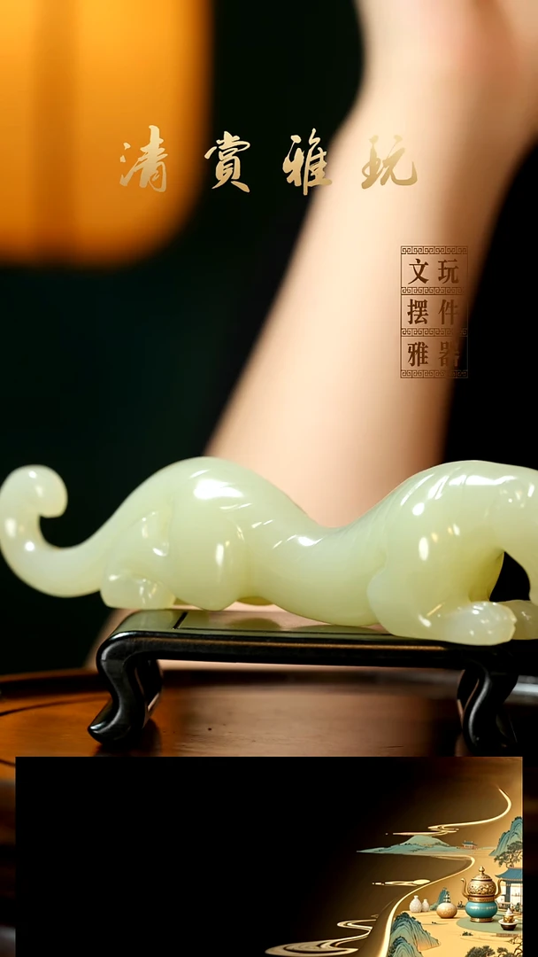 玉《伏虎》手把件摆件