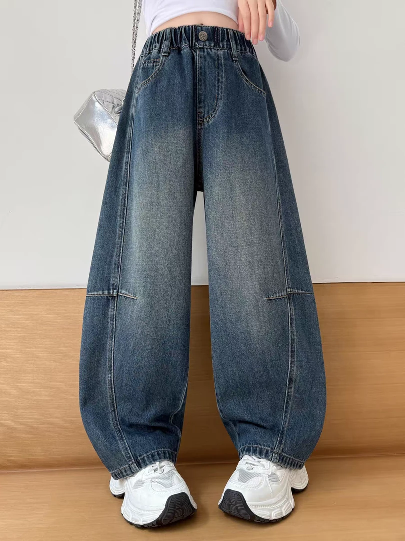 女童牛仔裤洋气时髦2025新款中小学生女孩秋装裤子儿童秋季阔腿裤