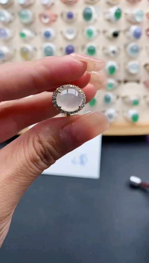 银S925镶嵌戒指翡翠天然缅甸翡翠A货333-3