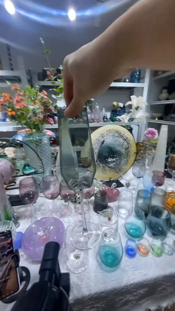 高脚款水晶玻璃2只高颜值钻石纹带脚杯