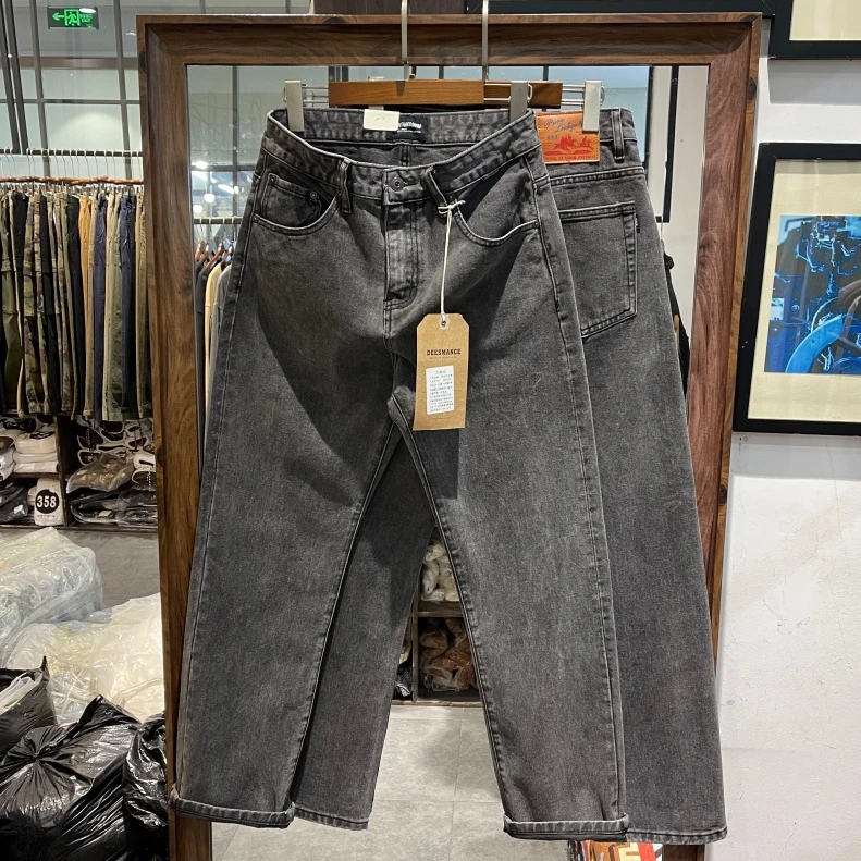 美式复古水洗做旧直筒牛仔裤男秋冬重磅微宽松简约休闲长裤潮男裤