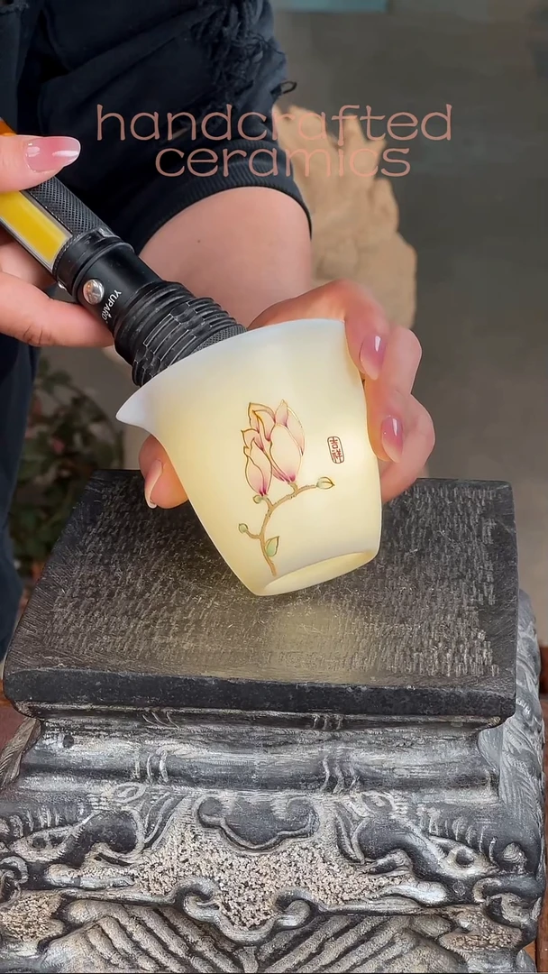 陶瓷釉上彩玉白泥杯描金公杯