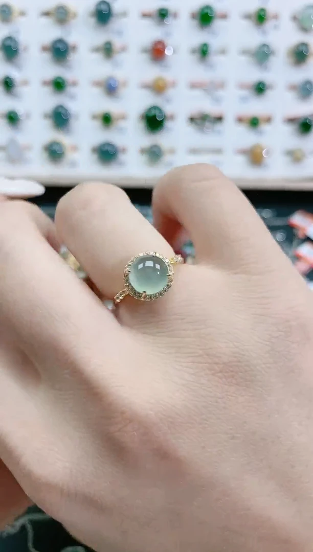 翡翠戒指银S925镶嵌天然翡翠