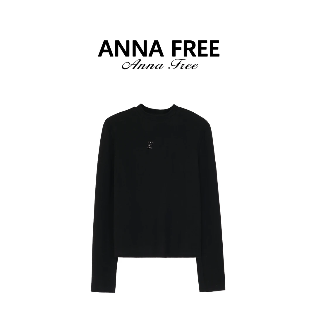 ANNA FREE 休闲秋冬纯色极简内搭长袖T恤女百搭经典上衣ZCD251038
