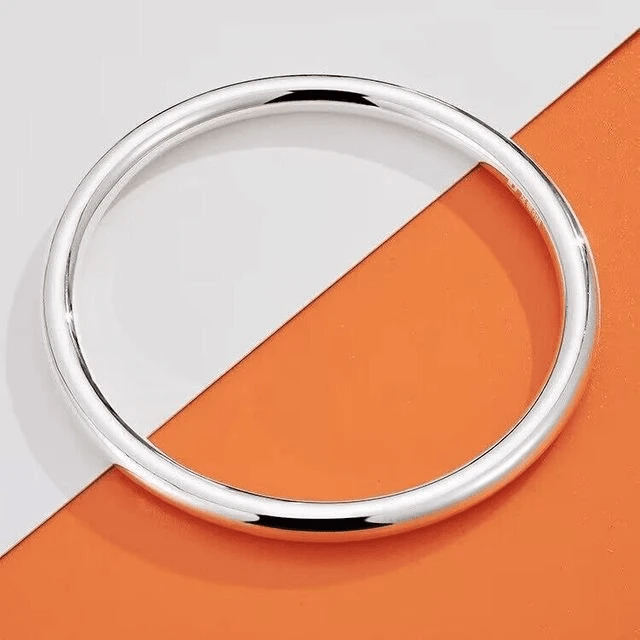 足银手镯 足银999.9手镯经典光面实心亮面素圈百搭时尚简约镯子