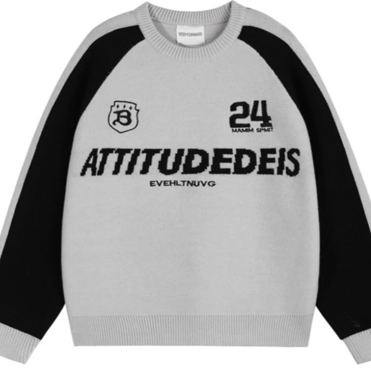 DARKCIRCLE 嘻哈接头美式球衣风字母插肩圆领针织衫 男女同款