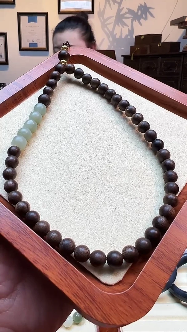 和田玉未镶嵌手机链7mm设计长款