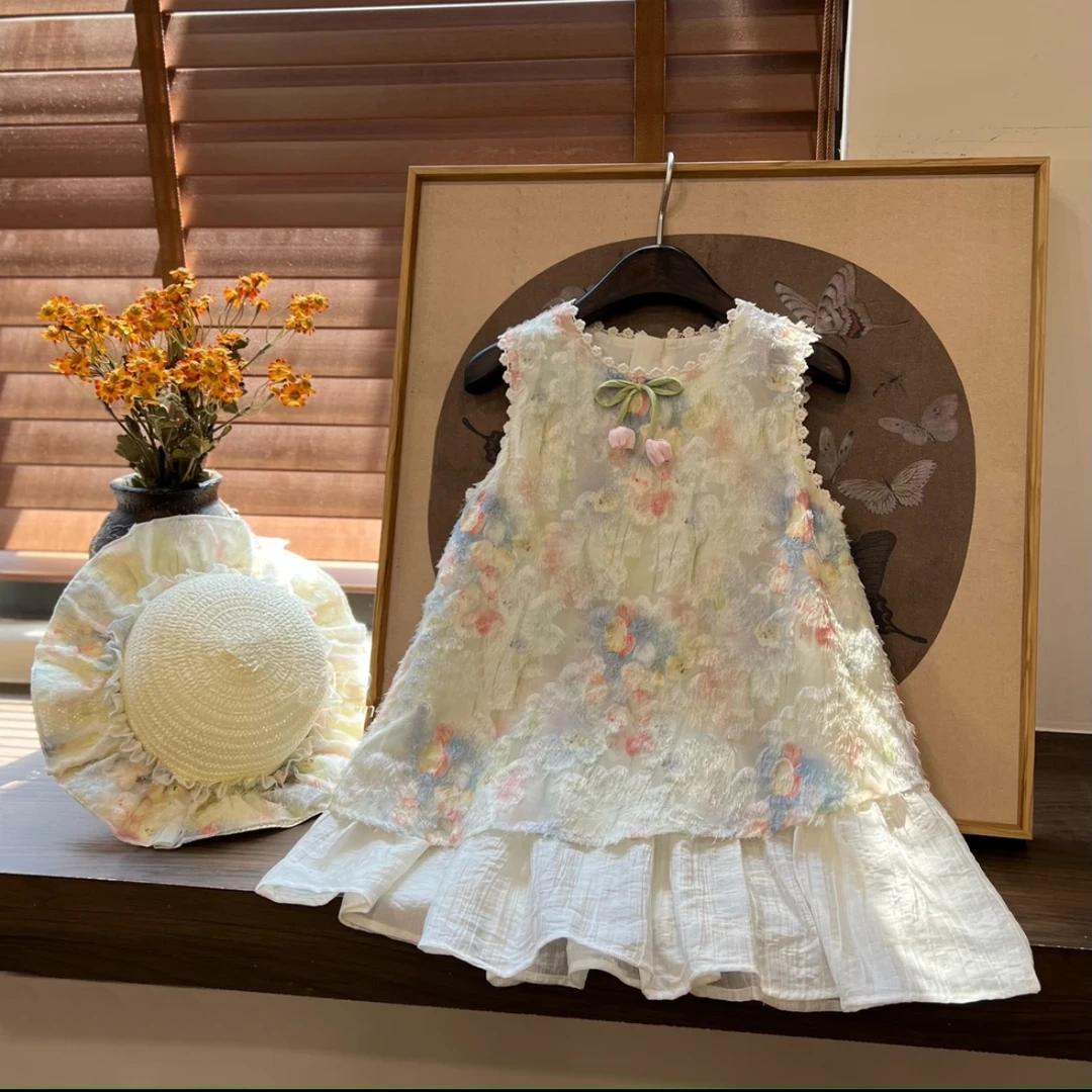 2025夏“莫奈睡莲‘"女童无袖沾染网纱连衣裙YN25079