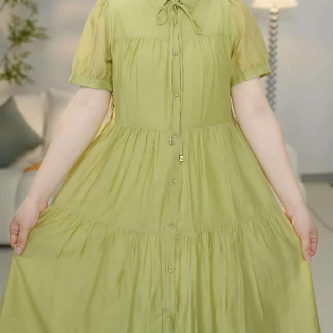 X067-X显瘦时尚夏季法式大码休闲极简风连衣裙百搭气质