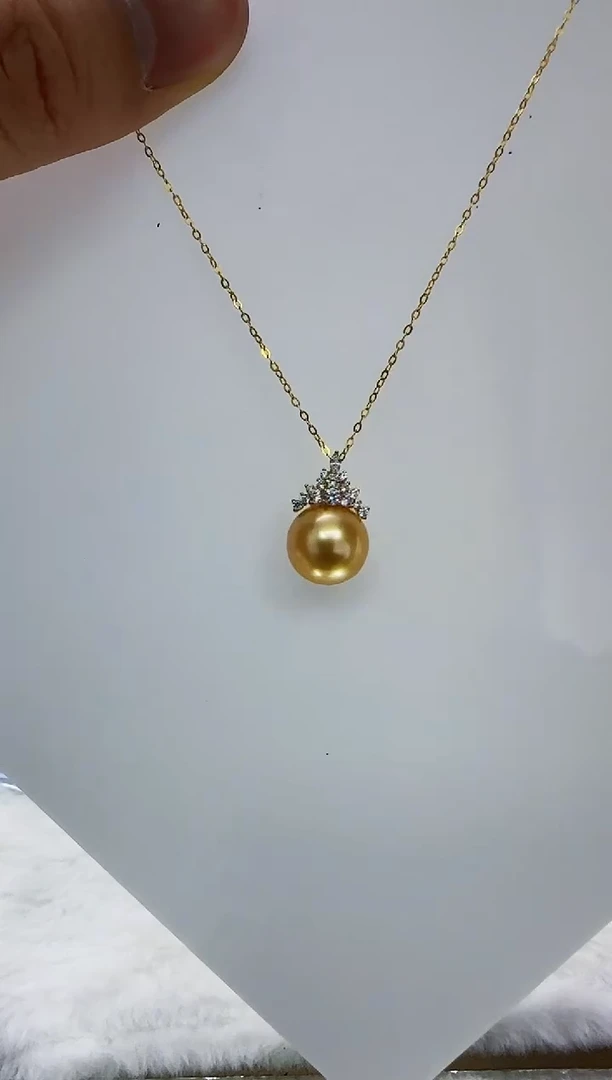 18K金镶嵌海水珍珠DA 金珠吊坠11-12 A040