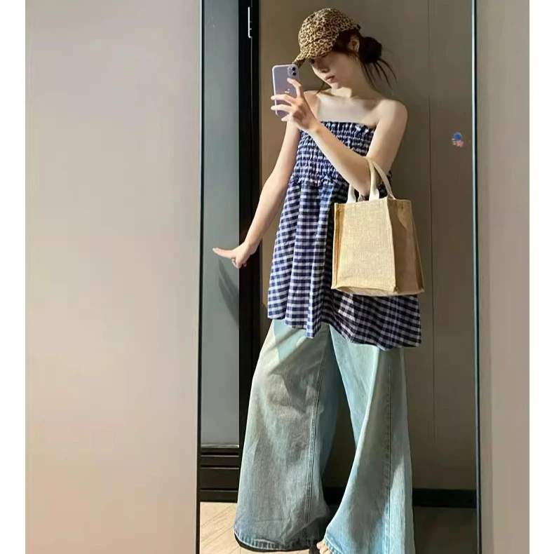 三穿格子半身裙女春夏花苞短裙中长裙高腰遮肉小个子开春穿搭