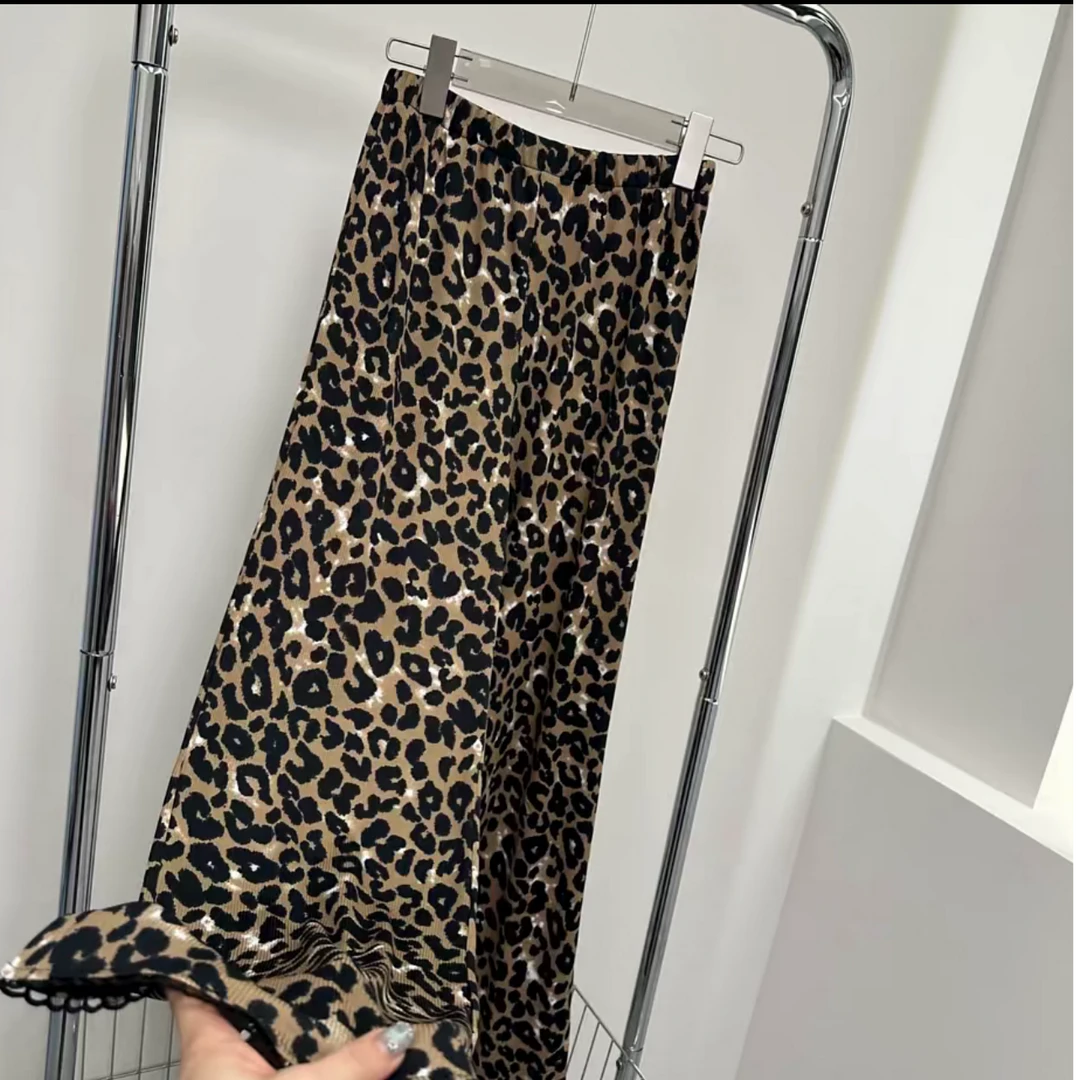 〖猫姐衣橱〗夏季新款时尚薄款弹力豹纹花边微喇九分裤1992