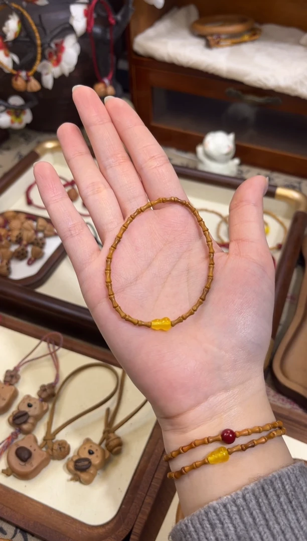 手串桃核【桃缘行】竹节「黄色葫芦」桃木桃核辟、挡、驱、护 备注手围