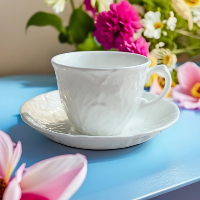 白色浮雕树叶简约咖啡杯