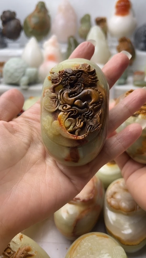 石材龙*方解石材质手把件龙