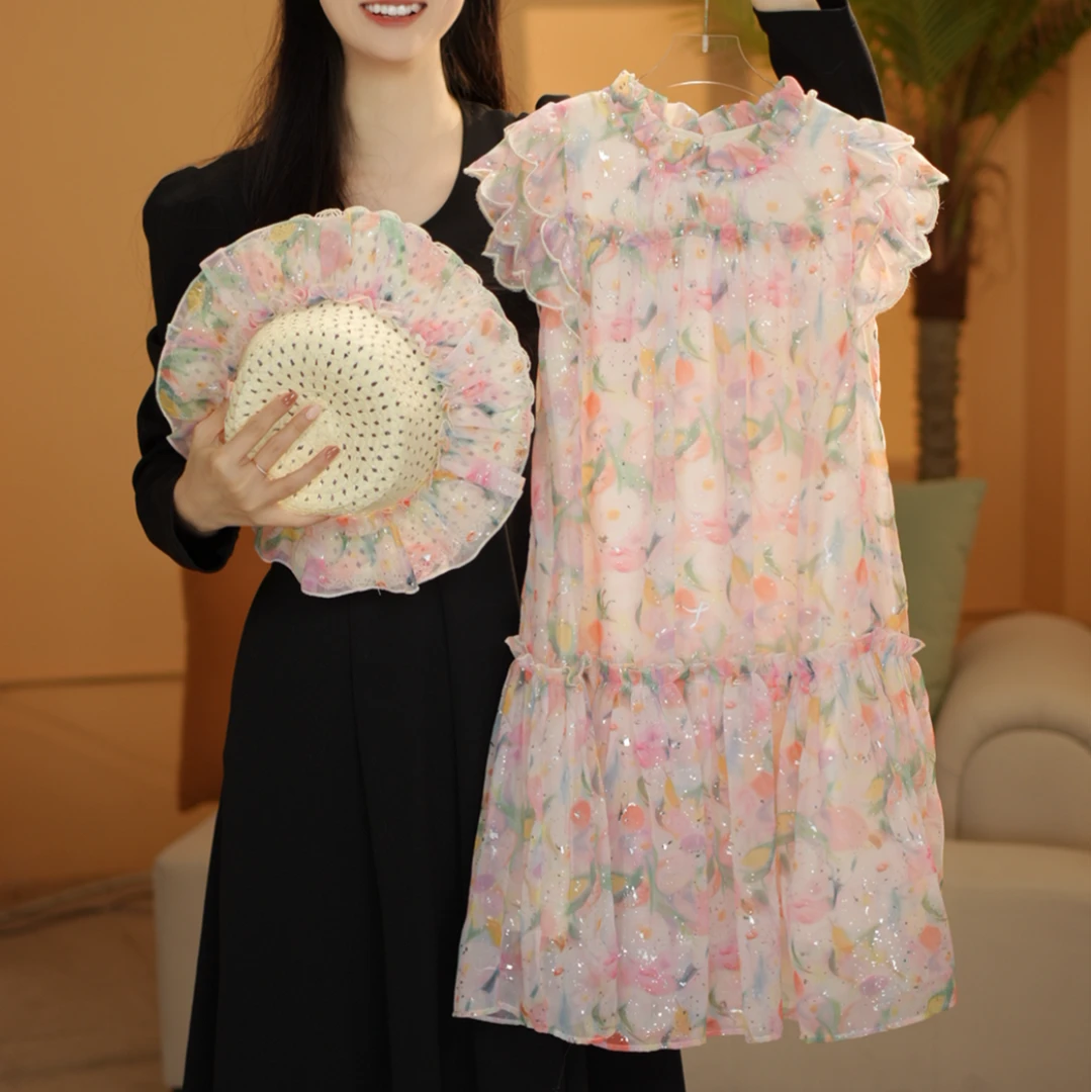 女童连衣裙2024夏季飘带碎花蛋糕裙连衣裙测27