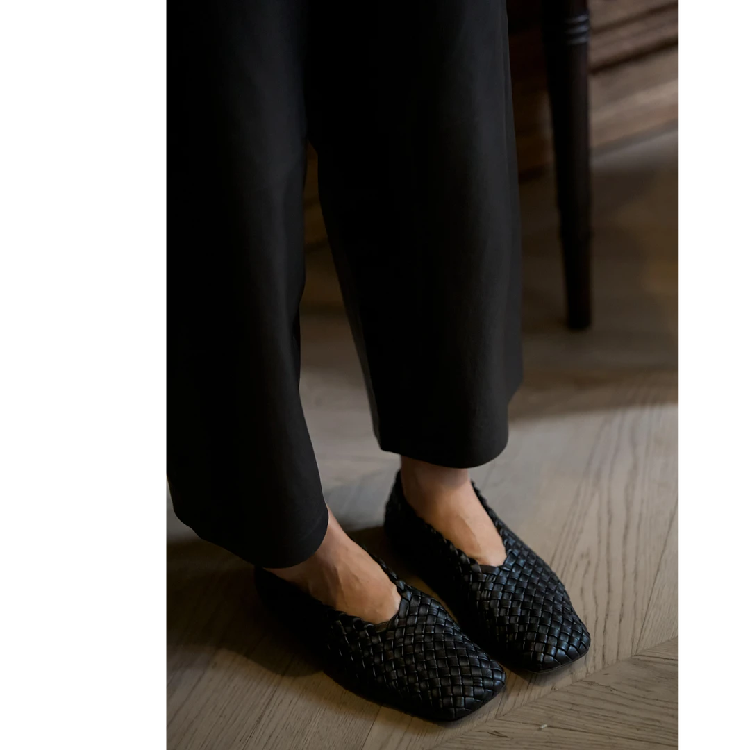 TOFOD 一步腔调  小羊皮手工编织调性方头懒人鞋奶奶鞋 乐福鞋