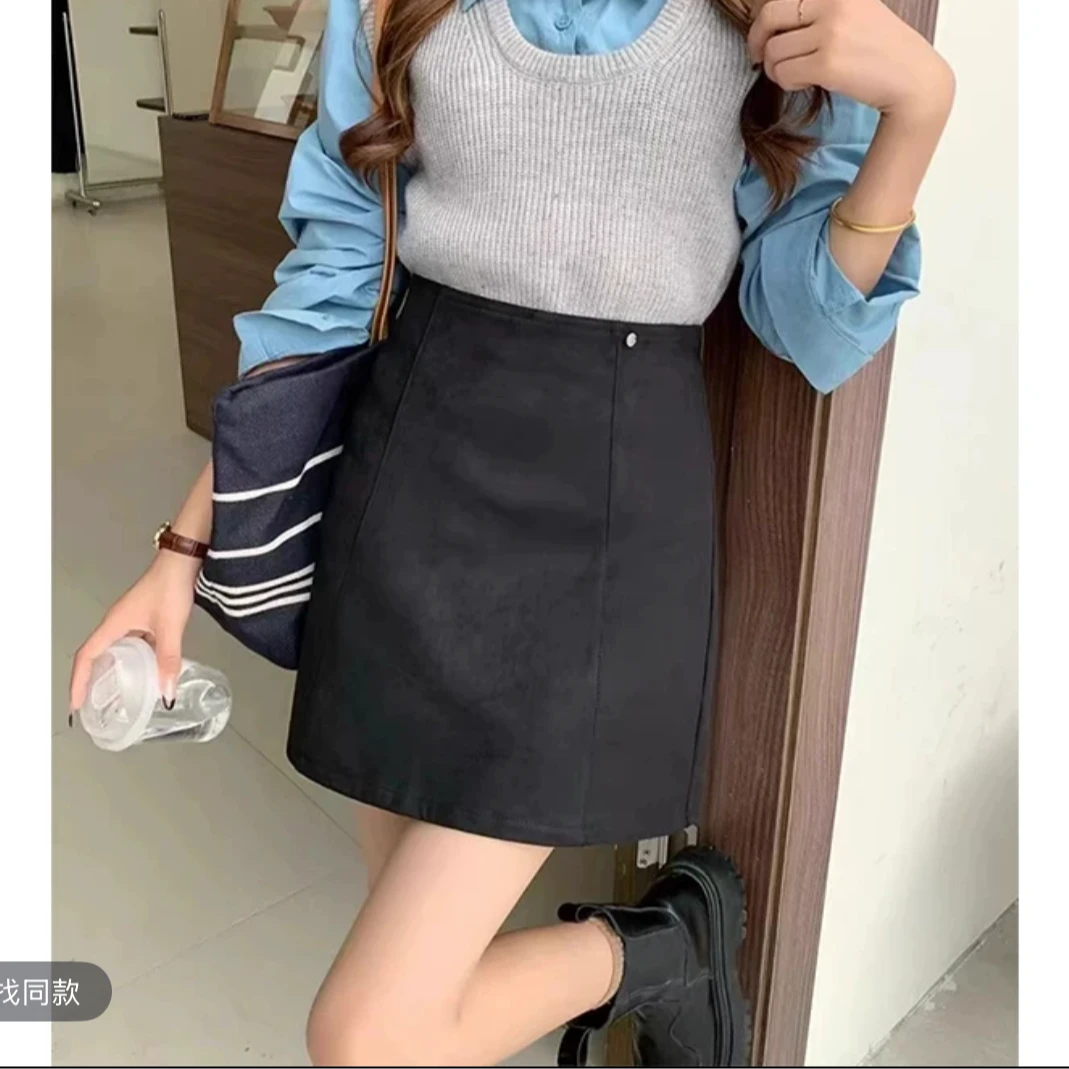 【仟依】7630春秋新款高端鹿皮绒半身裙女防走光韩系甜辣风包臀短裙