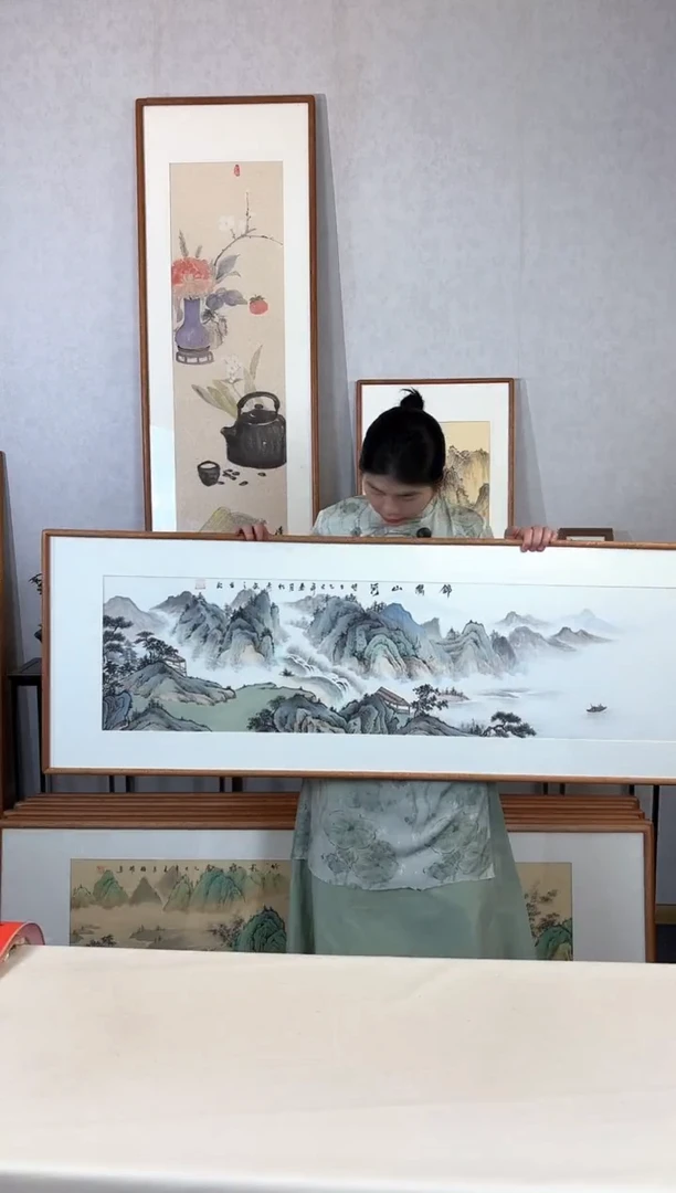 国画手绘*锦绣山河52*152cm带框发货