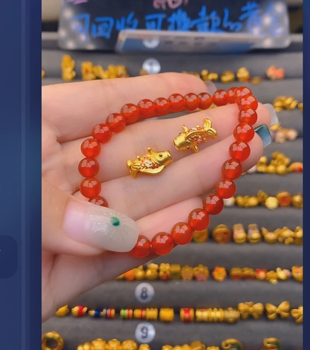 足金999鱼*2玛 瑙手串/ 多样性发