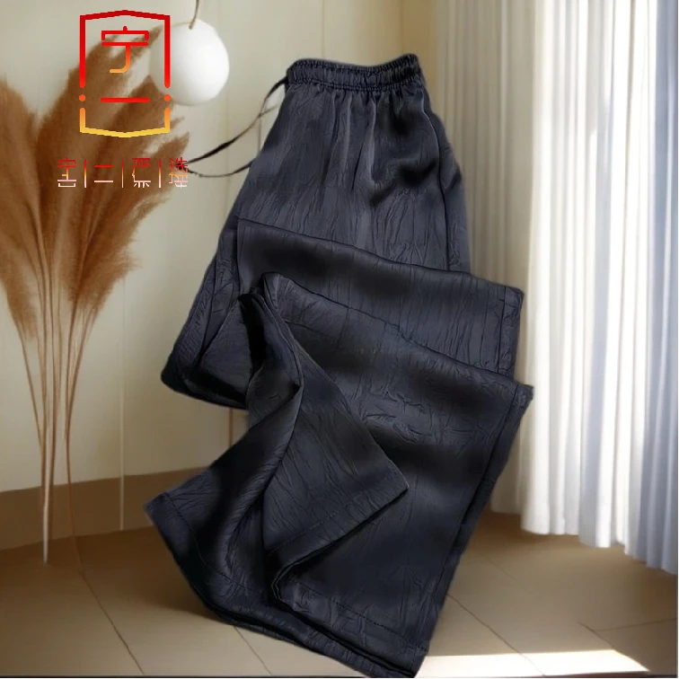 【宁一女装】时尚洋气显瘦醋酸阔腿裤女大码薄款休闲裤梨形身材休闲