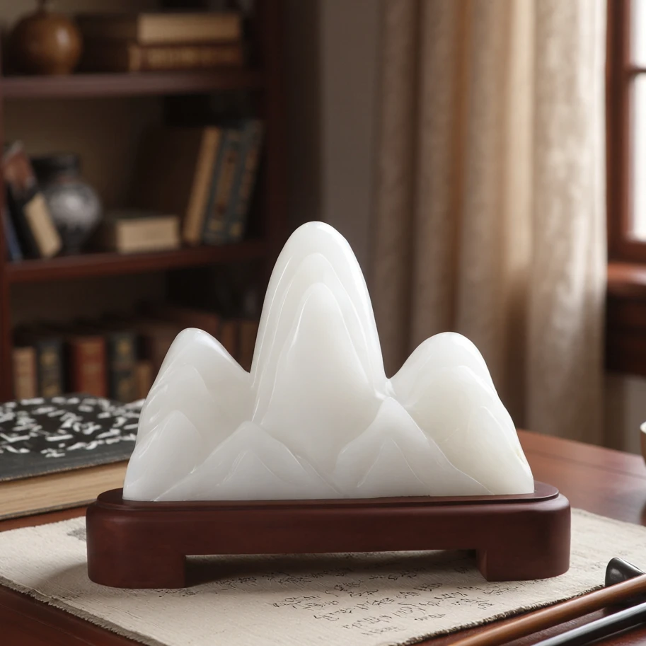 新中式家居室内客厅玄关餐边柜石材靠山石头摆件礼品礼物装饰品