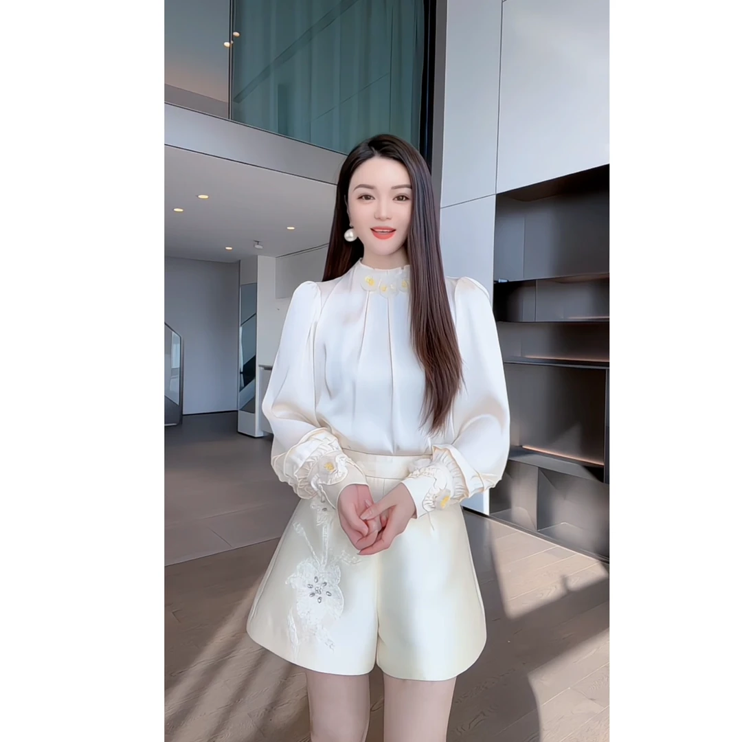 【深圳米熙儿】25年早春新款钉珠花朵衬衫Y214