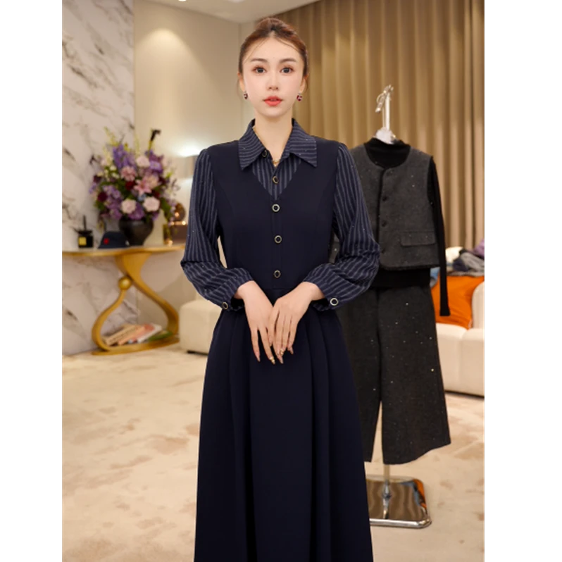 G9259假两件连衣裙时尚女士2025年春秋冬新款高端气质长袖裙子