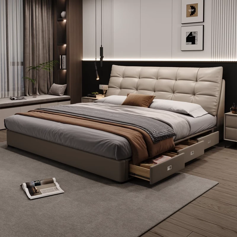 【法壹缔】意式轻奢真皮床现代简约卧室双人1米8皮床高箱储物婚床