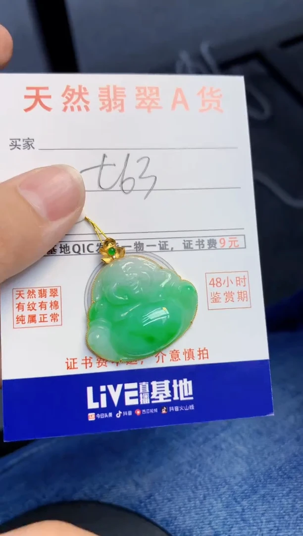 颈饰18K金镶嵌翡翠天然缅甸A货翡翠百元以上9元证书费自理