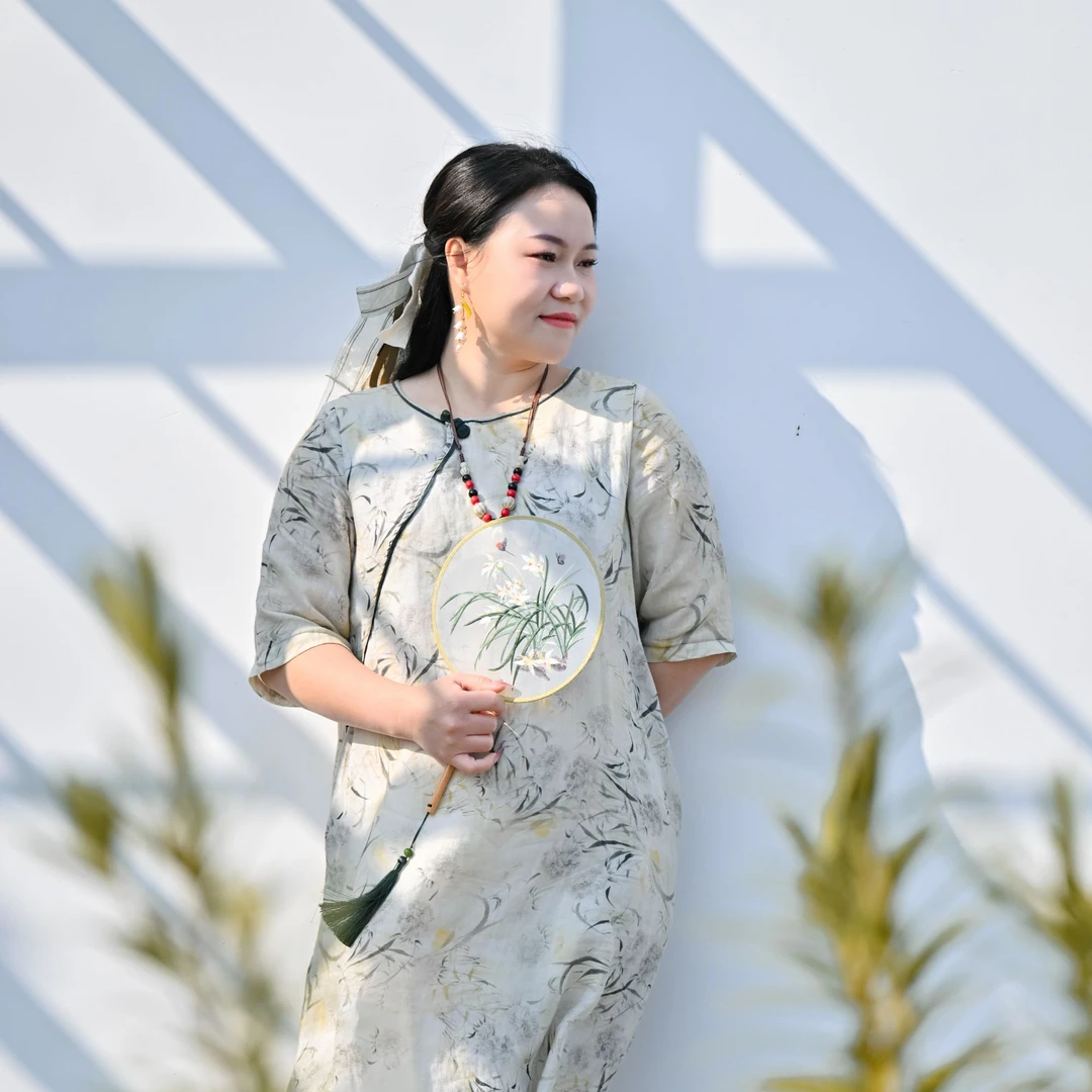 【润仟·岁华沉香系列】改良版苎麻旗袍裙中国风轻薄透气宽松连衣裙