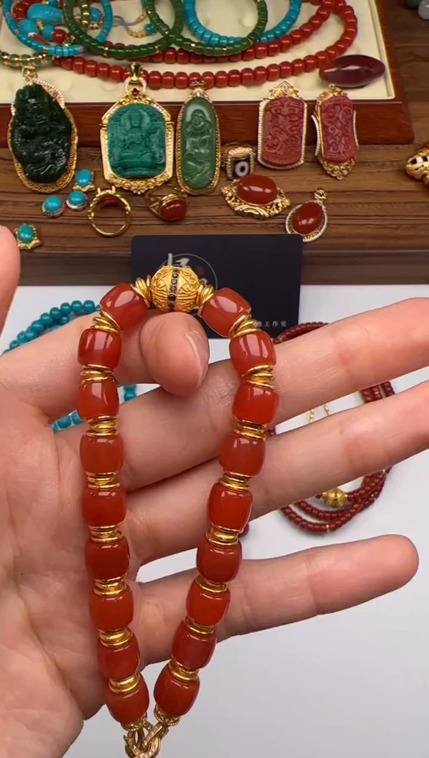 18K金镶嵌手串手串南红玛瑙高*～手串手串