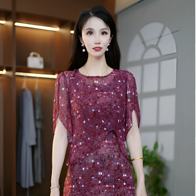 夏季精致修身气质新款轻奢洋气休闲通勤显瘦减龄套装两件套M-4XL