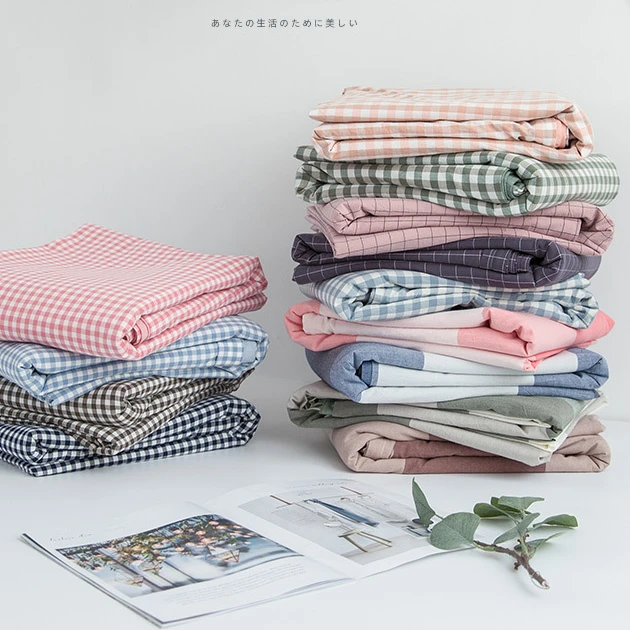 無印竹简水洗棉被套日式单件单人被罩全棉双人床品格子简约棉被罩