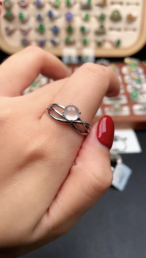 银S925镶嵌戒指翡翠一物一证一礼盒