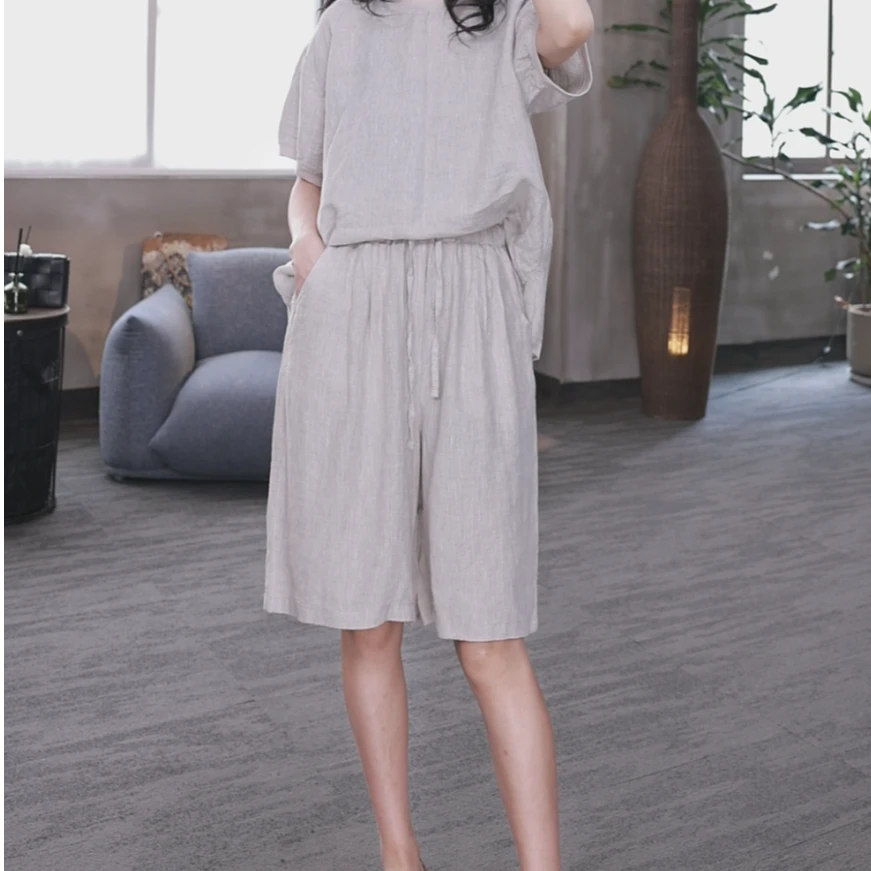 东倪MF 汉麻100极简百搭大短裤5分裤通勤慵懒风夏新款 85B0230-1