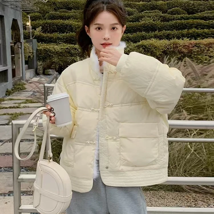 2024年白鸭绒羽绒服女小众甜美小个子短款面包服外套新中式国风1