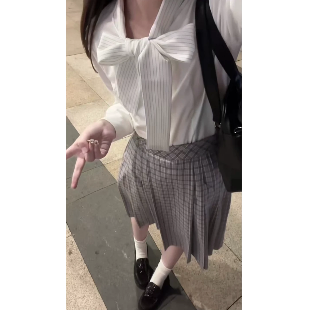 2025秋季纯欲风jk制服长袖衬衫女显瘦百搭优雅收腰百褶短裙套装