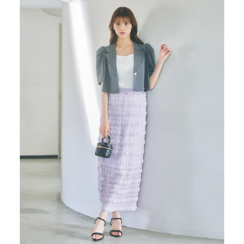 【强哥外贸】 夏季新款 L 气质时尚女装半身裙提花高腰半裙