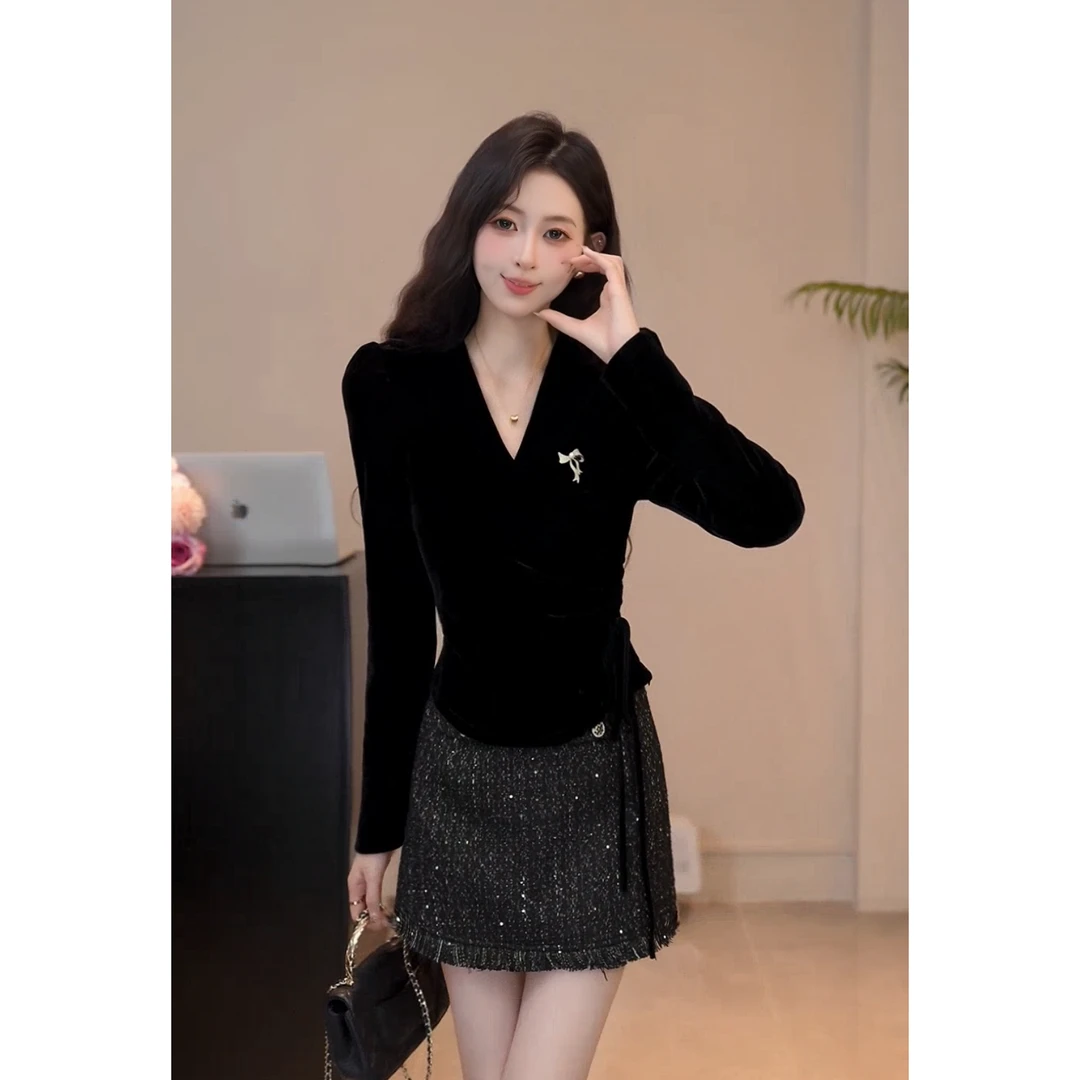 YUANLIANSU/圆脸酥【溯光浮槎】v领气质显瘦上衣长袖衬衫女2025新款