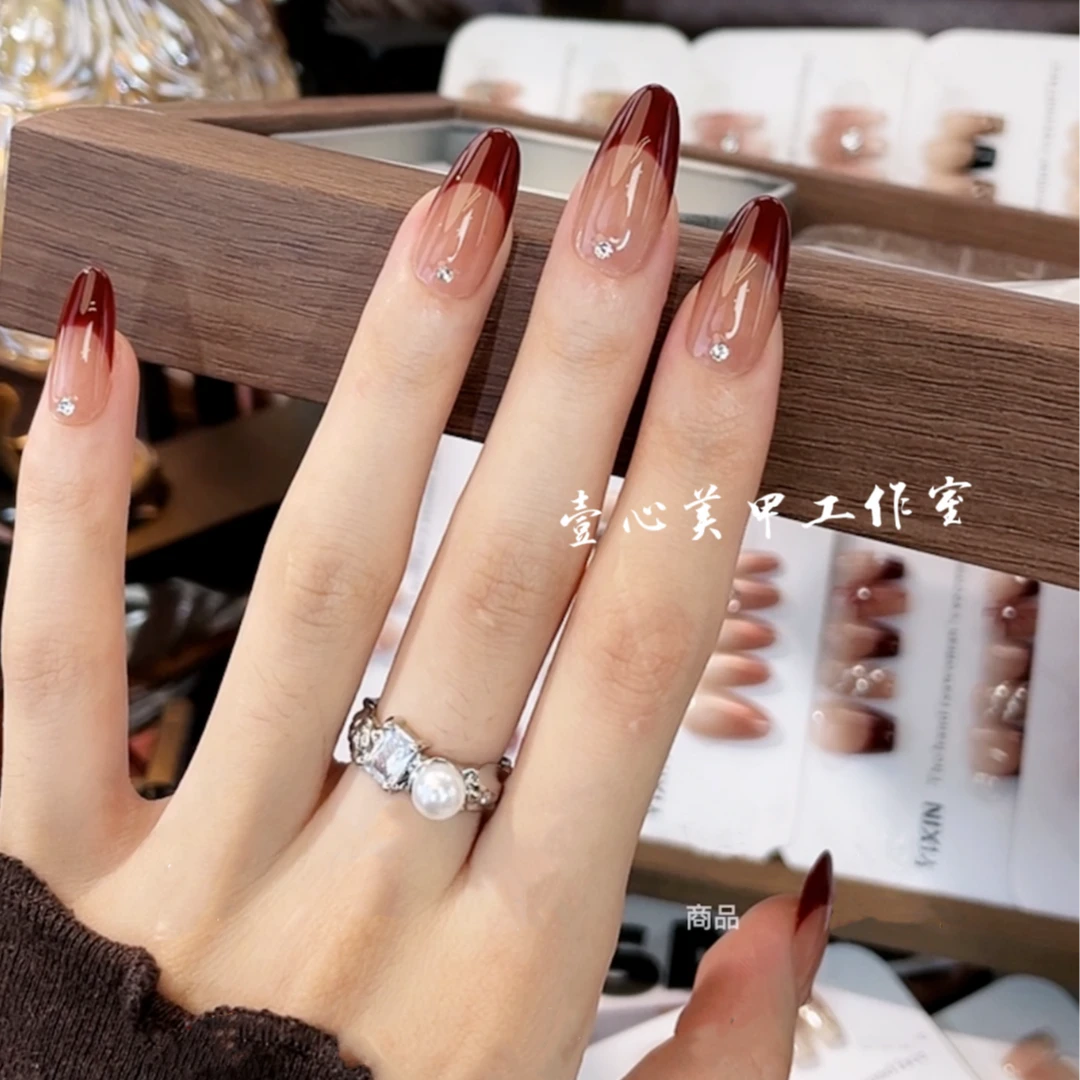 现货24小时发纯手工定制穿戴甲可拆卸假指甲贴10片新年红战甲