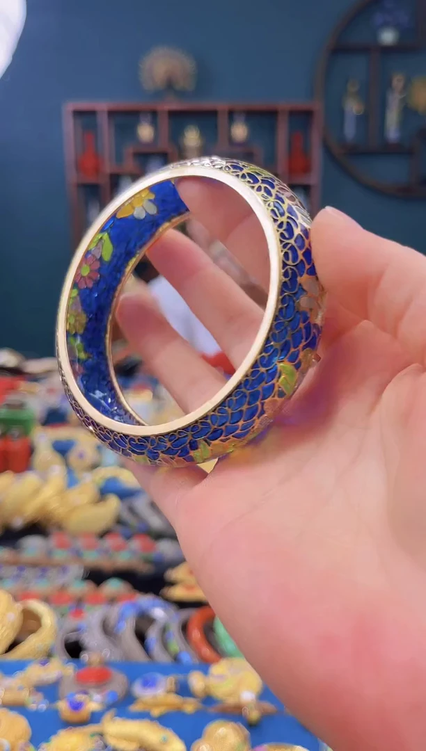 江****店非遗技艺 脱胎珐琅手镯 大号宽版宝蓝